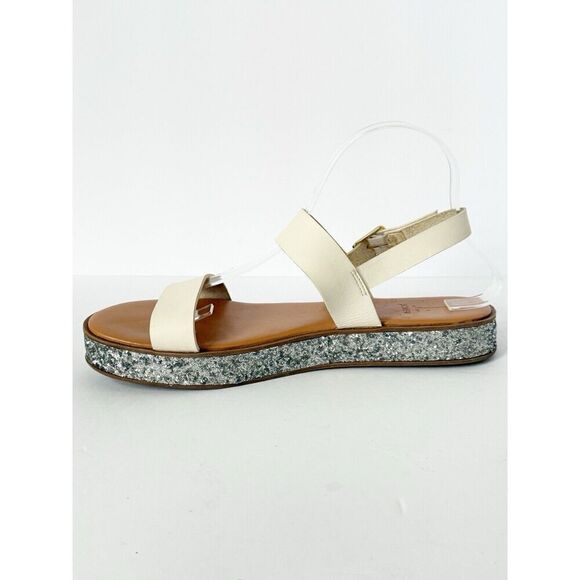 J Crew Flatform Sandals White And Glitter Ankle Strap Vintage Champagne 9.5 - Picture 8 of 16